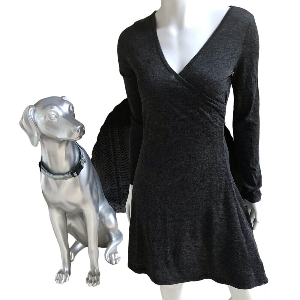 Prana Faux Wrap V-Neck Acrylic Wool Gray Long Sleeve Dress Women's Size Small